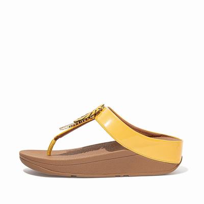 Fitflop Fino Jungle Leaf Patent - Sandalen Damen - Orange Gelb (GUZ248573)